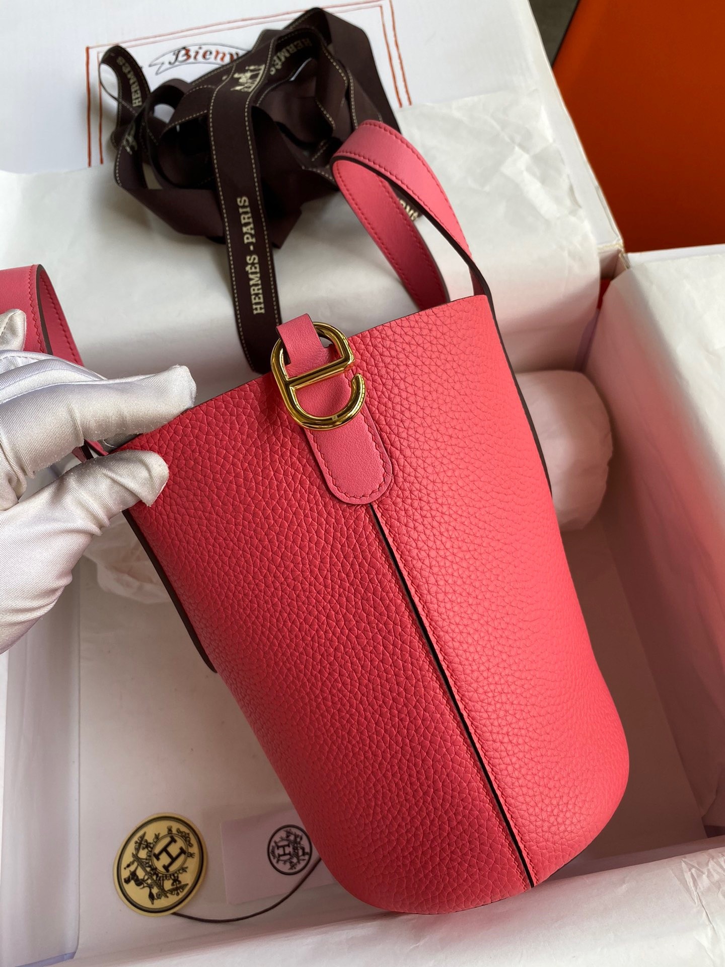 H**mes in the loop 18 handmade bag in rose lipstick clemence leatherther