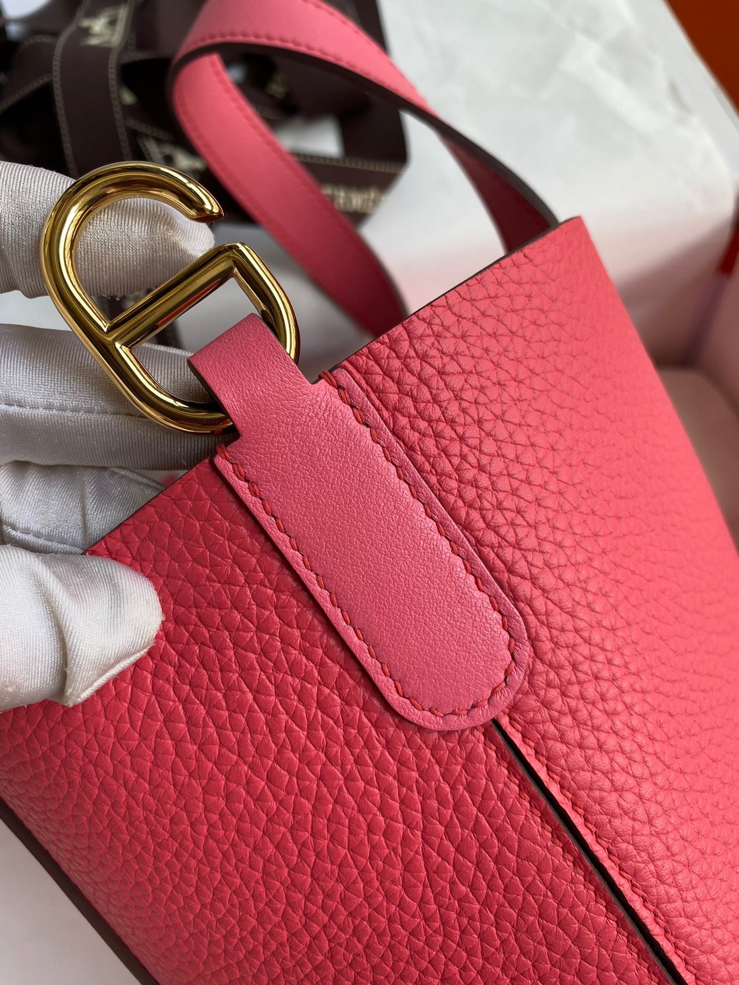 H**mes in the loop 18 handmade bag in rose lipstick clemence leatherther