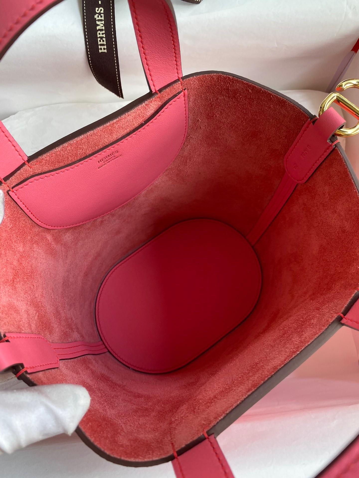 H**mes in the loop 18 handmade bag in rose lipstick clemence leatherther