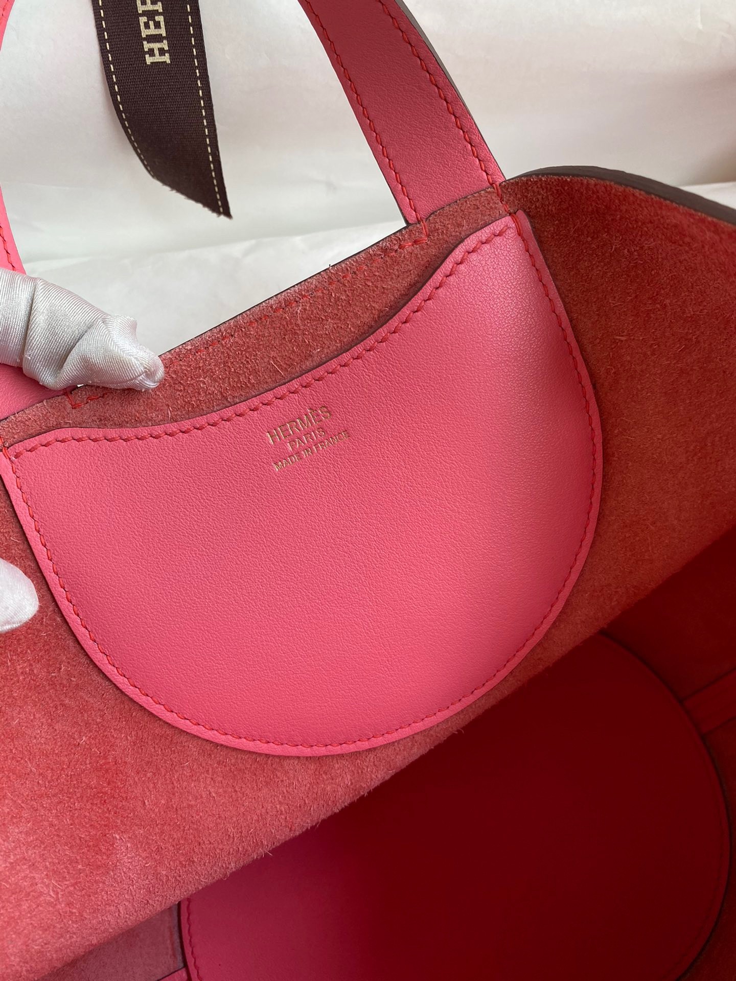 H**mes in the loop 18 handmade bag in rose lipstick clemence leatherther