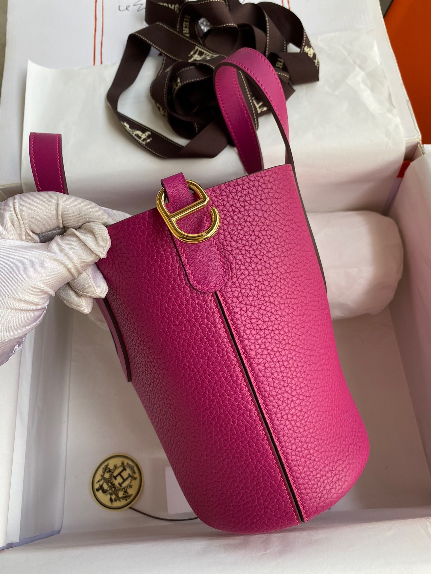H**mes in the loop 18 handmade bag in rose purple clemence leatherther