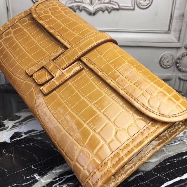 H**mes jige elan 29 clutch in camarel crocodile leather
