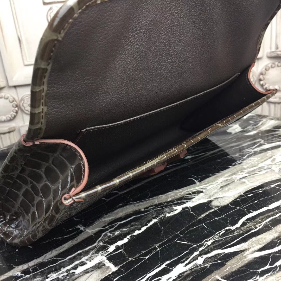 H**mes jige elan 29 clutch in chocolate crocodile leather