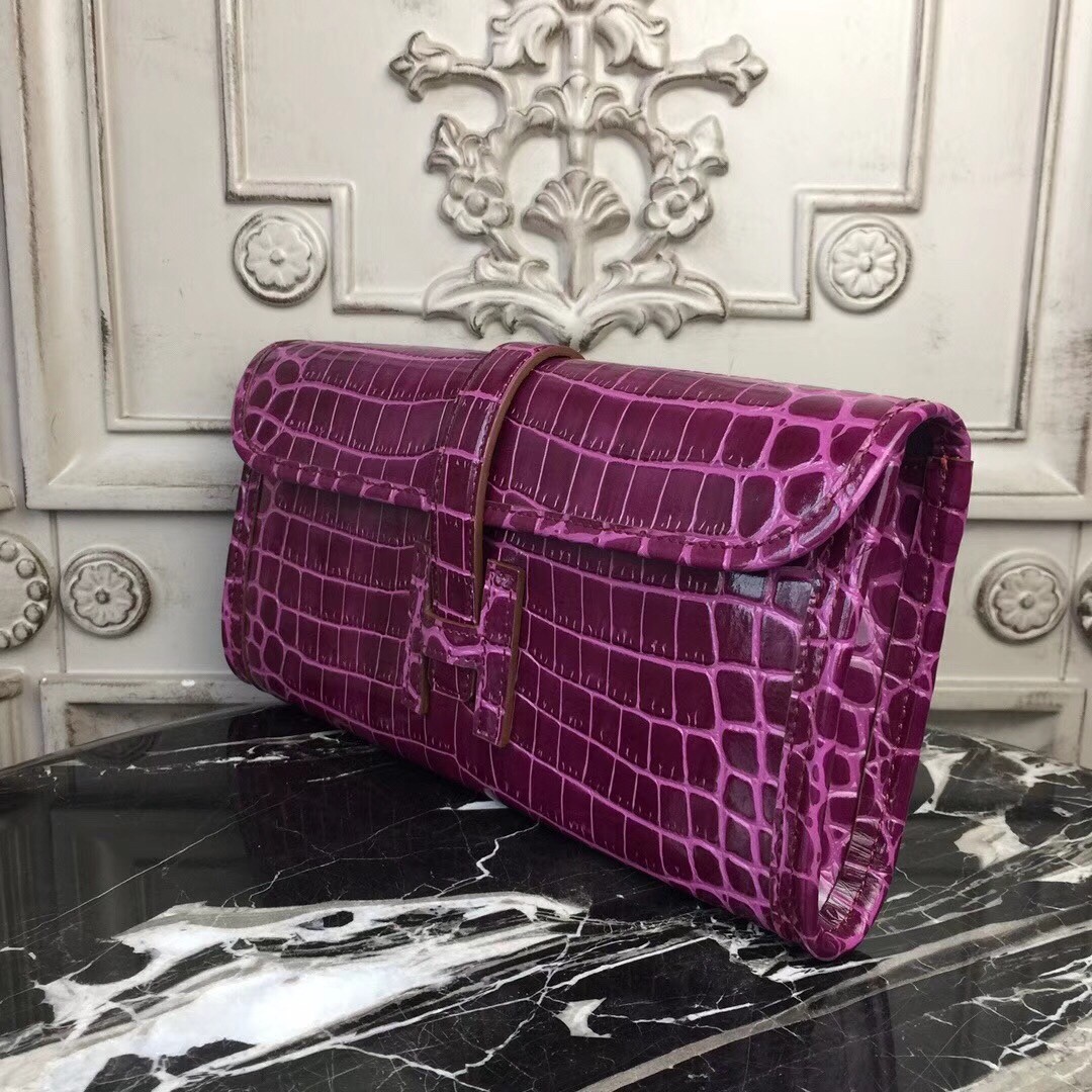 H**mes jige elan 29 clutch in fuchsia crocodile leather
