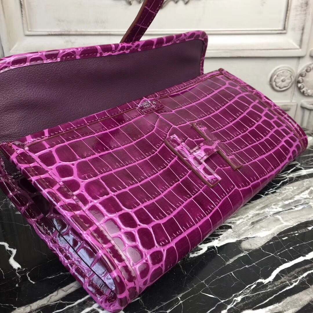 H**mes jige elan 29 clutch in fuchsia crocodile leather