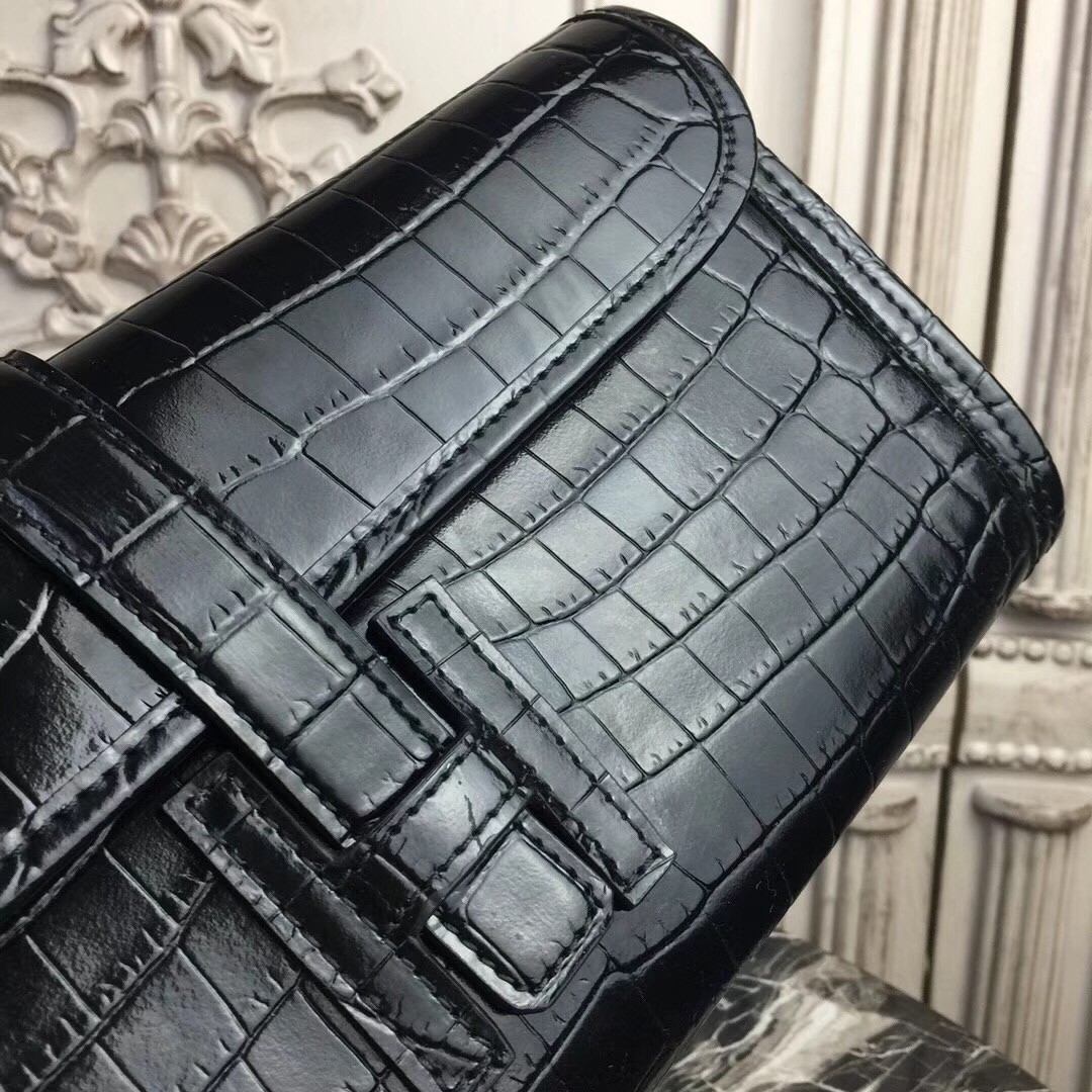 H**mes jige elan 29 clutch in black crocodile leather