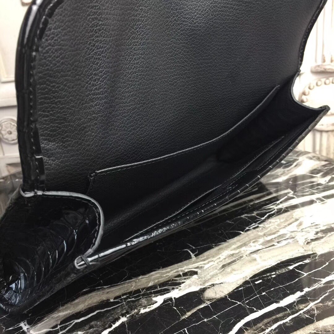 H**mes jige elan 29 clutch in black crocodile leather