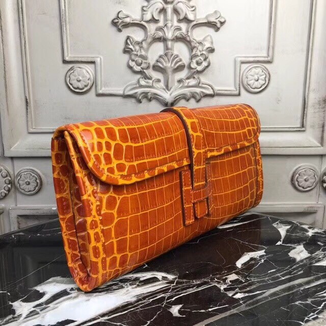 H**mes jige elan 29 clutch in orange crocodile leather