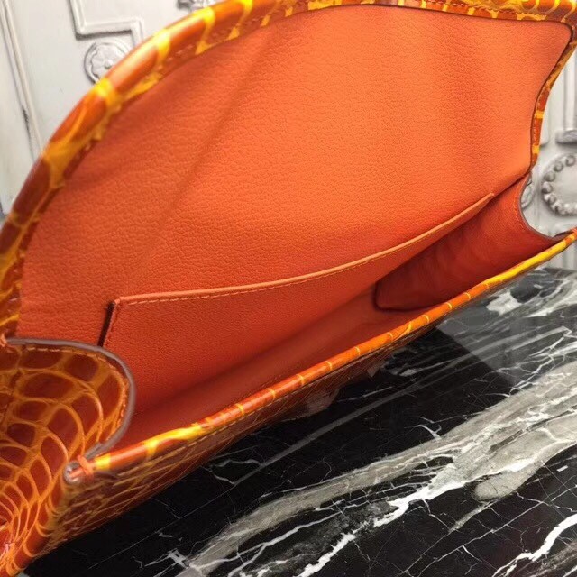 H**mes jige elan 29 clutch in orange crocodile leather