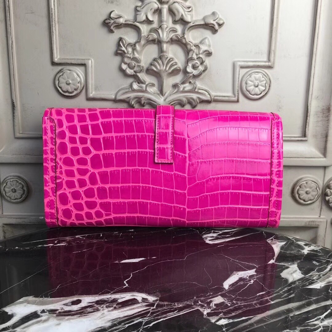 H**mes jige elan 29 clutch in rose red crocodile leather