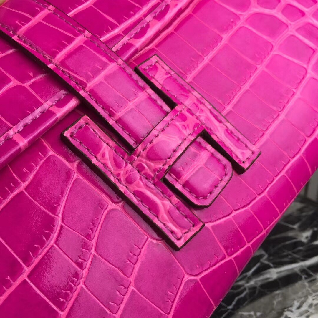 H**mes jige elan 29 clutch in rose red crocodile leather