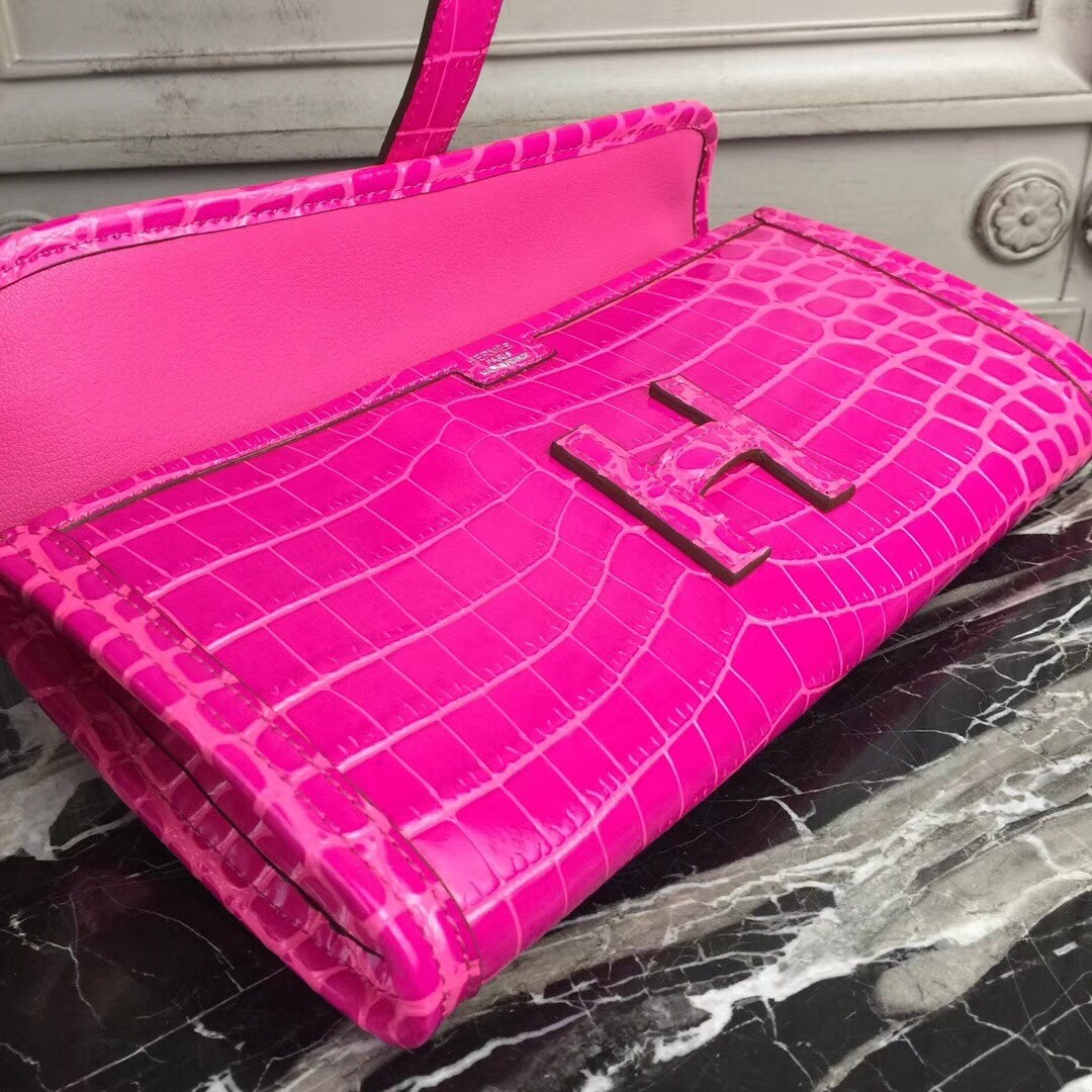 H**mes jige elan 29 clutch in rose red crocodile leather
