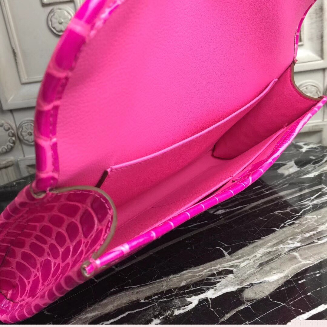H**mes jige elan 29 clutch in rose red crocodile leather