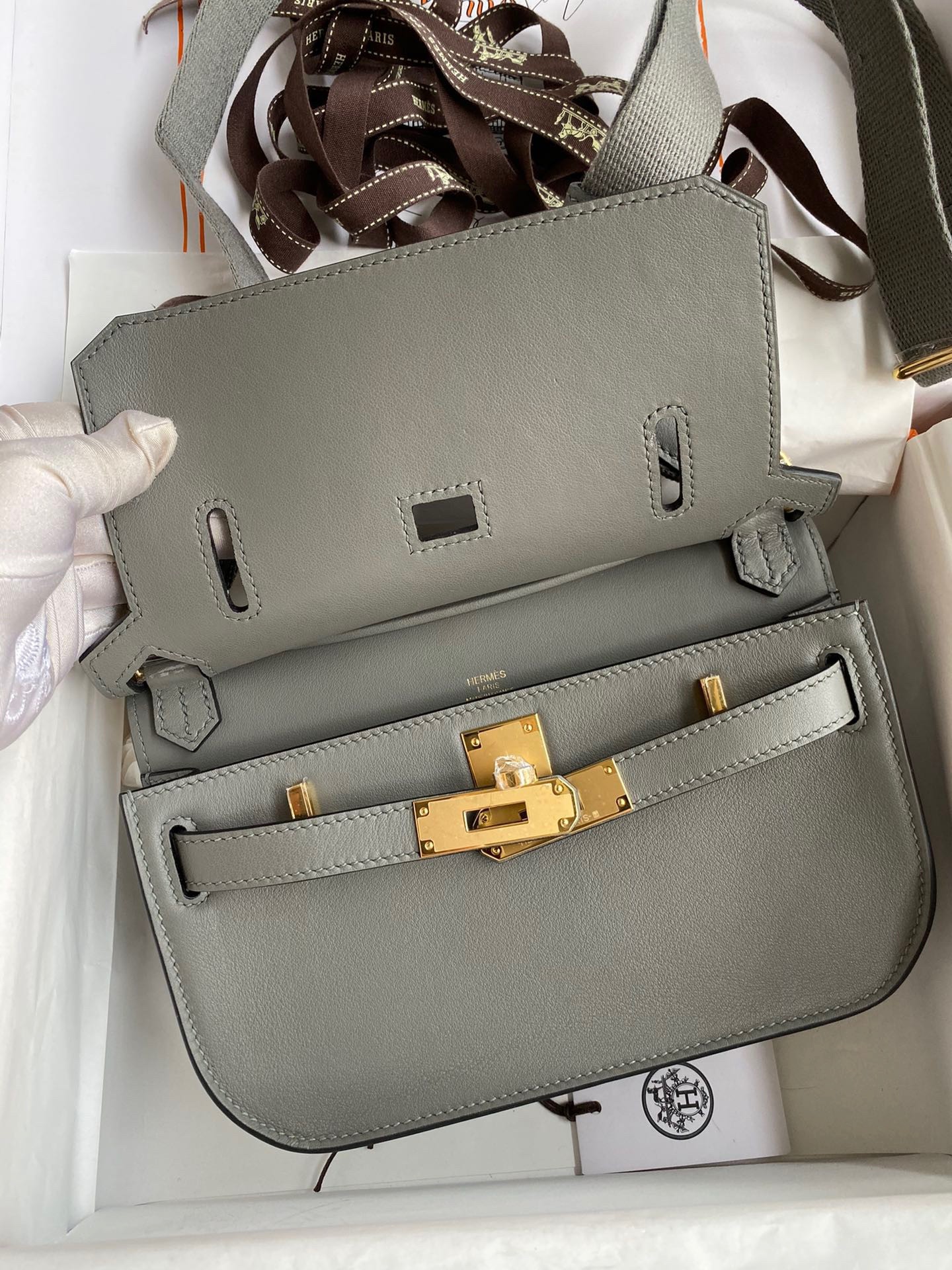 H**mes jypsiere mini handmade bag in gris meyer swift calfskin
