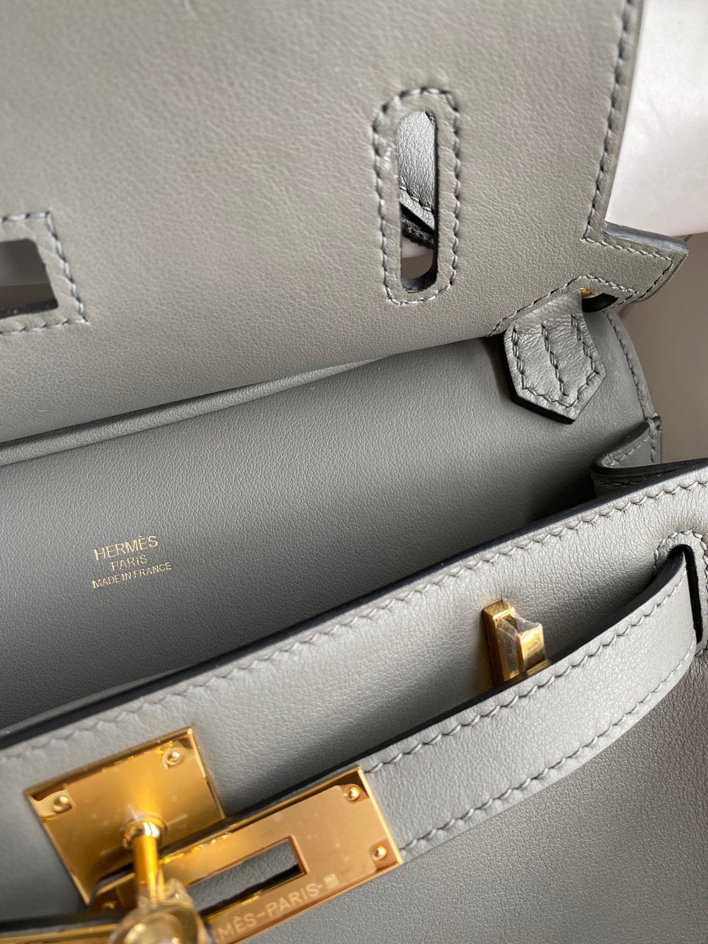 H**mes jypsiere mini handmade bag in gris meyer swift calfskin