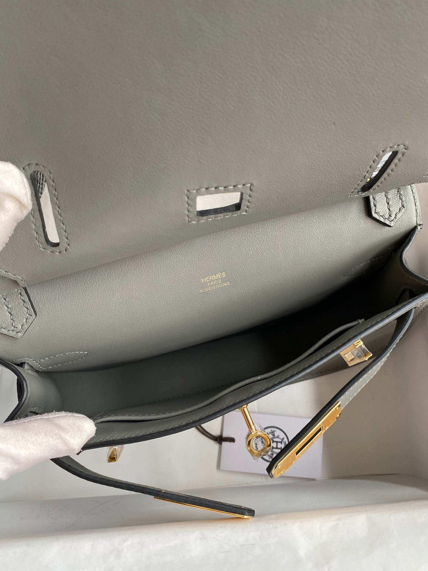 H**mes jypsiere mini handmade bag in gris meyer swift calfskin