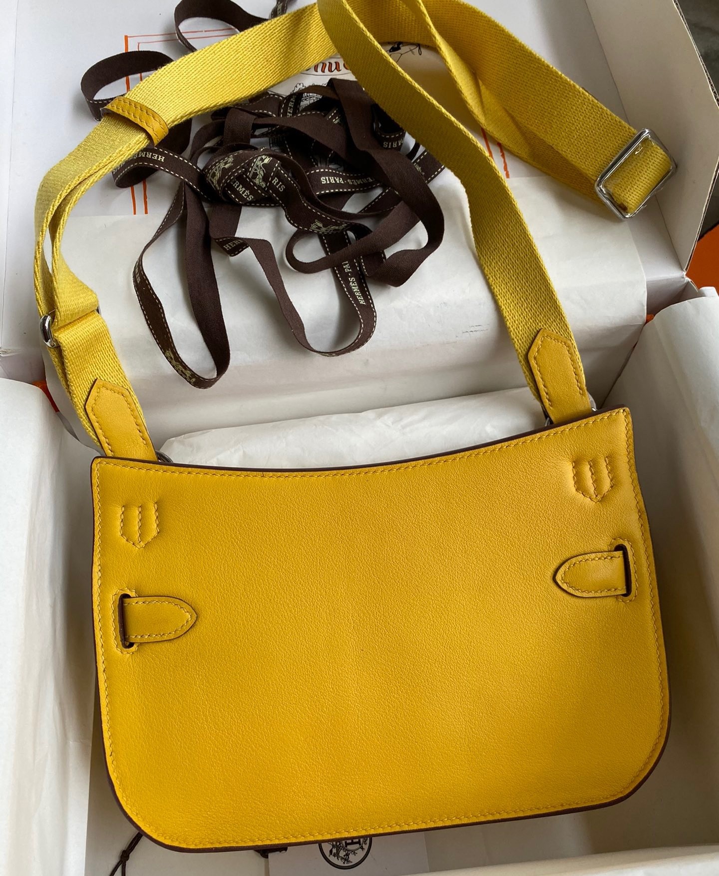 H**mes jypsiere mini handmade bag in jaune ambre swift calfskin