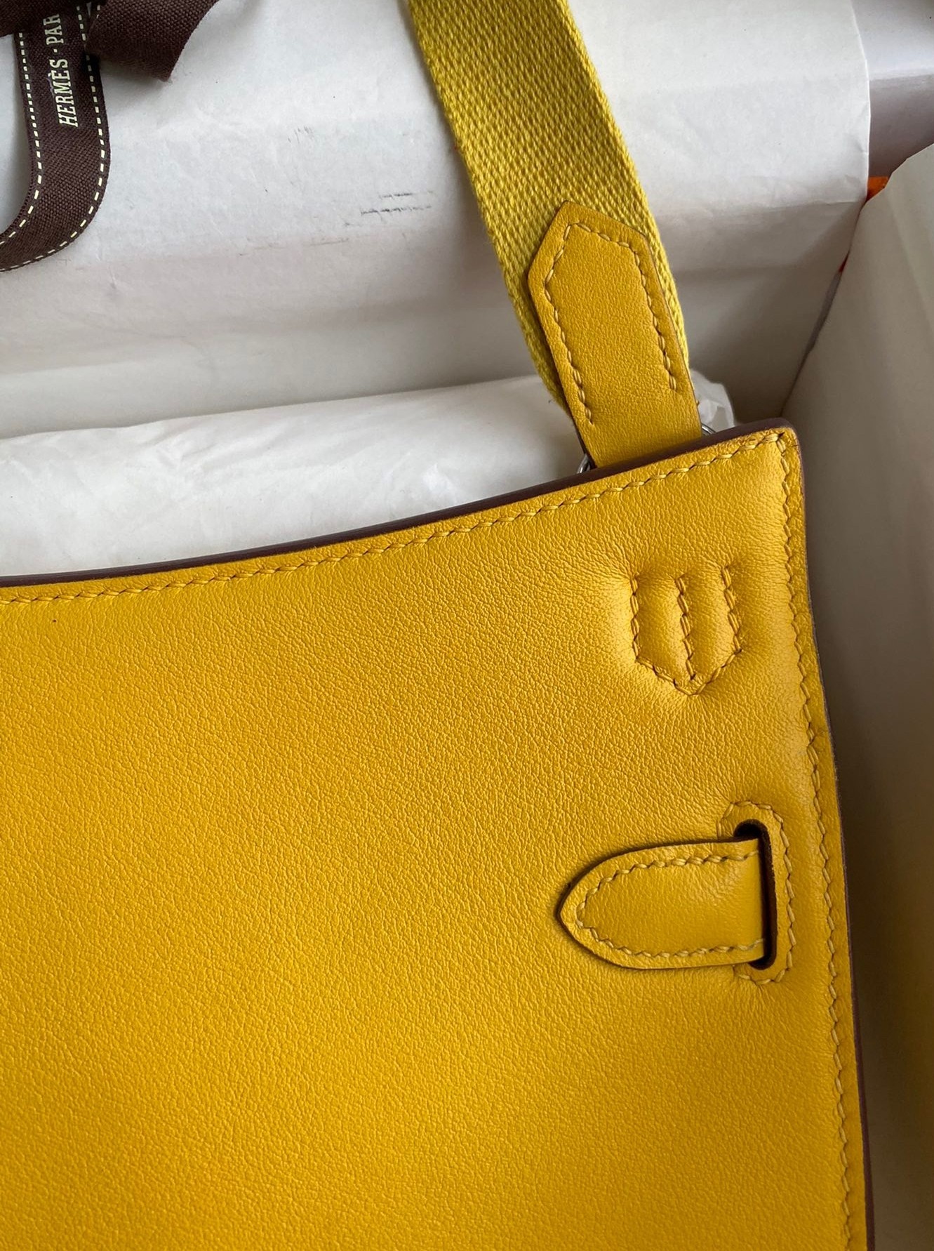 H**mes jypsiere mini handmade bag in jaune ambre swift calfskin