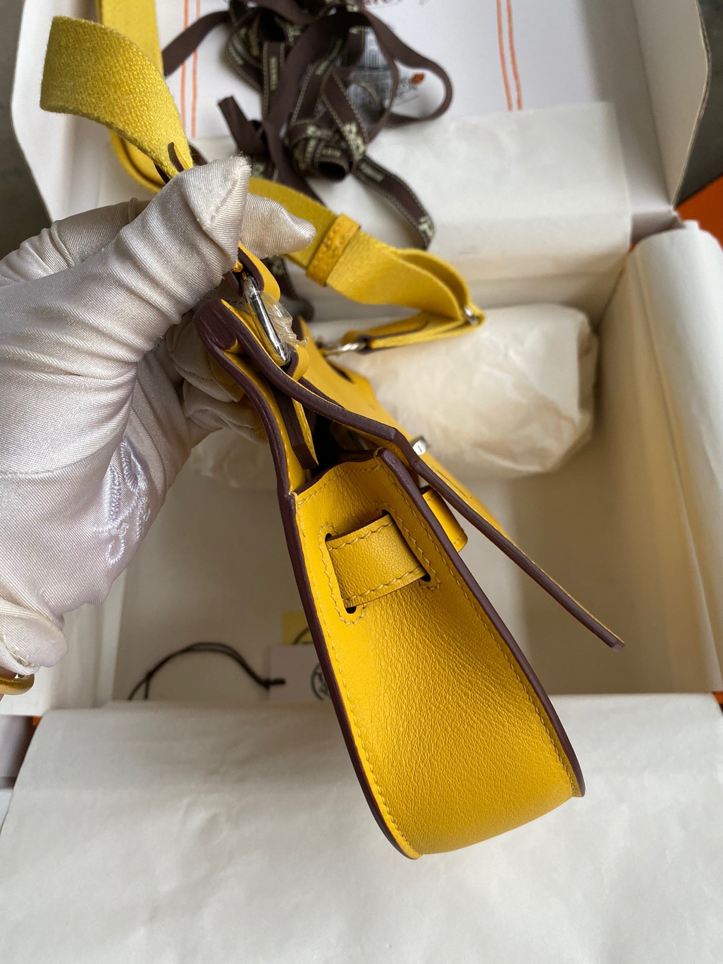 H**mes jypsiere mini handmade bag in jaune ambre swift calfskin