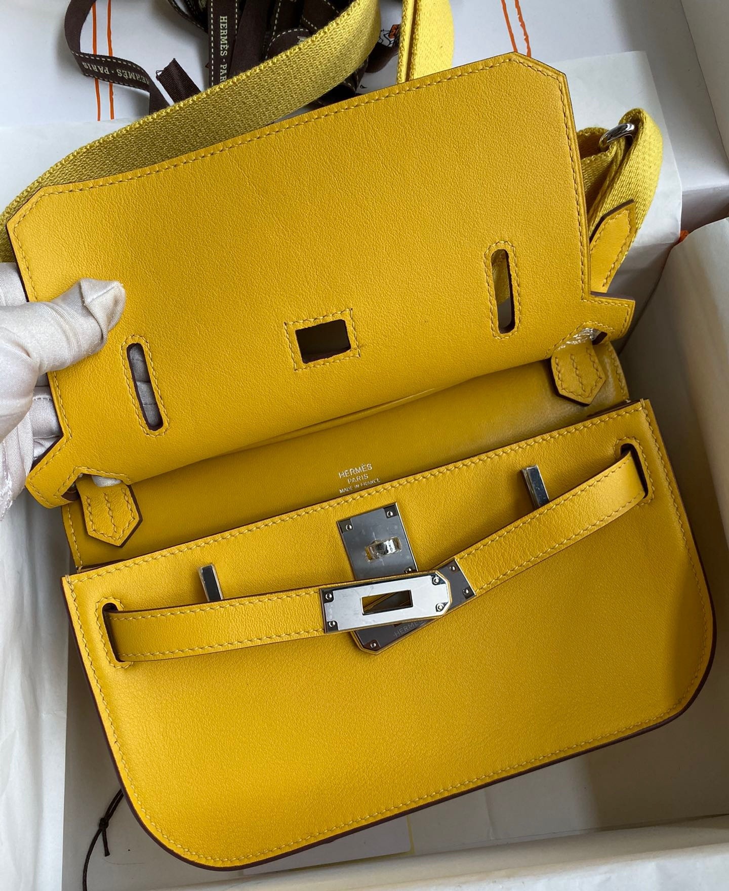 H**mes jypsiere mini handmade bag in jaune ambre swift calfskin