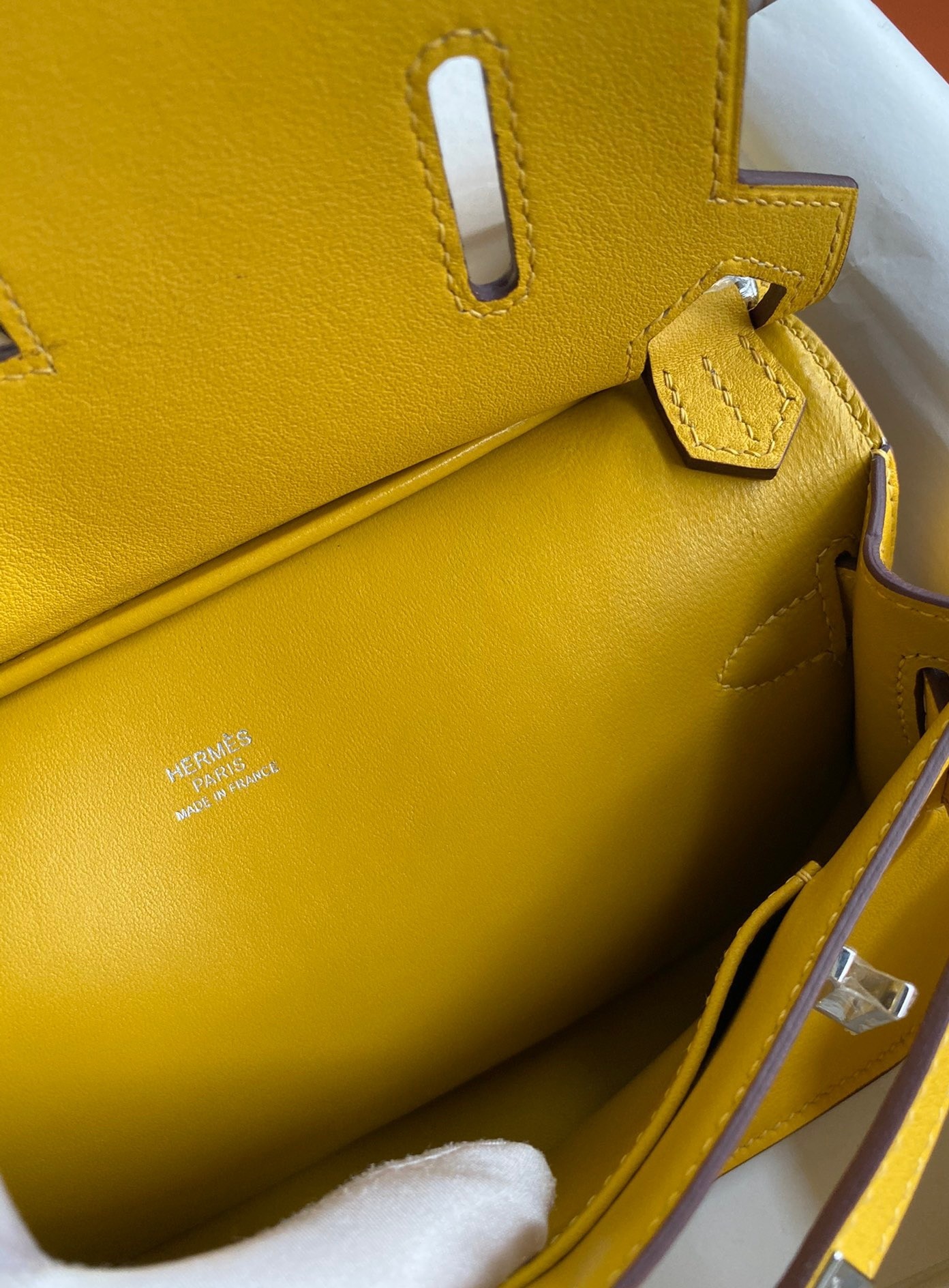 H**mes jypsiere mini handmade bag in jaune ambre swift calfskin