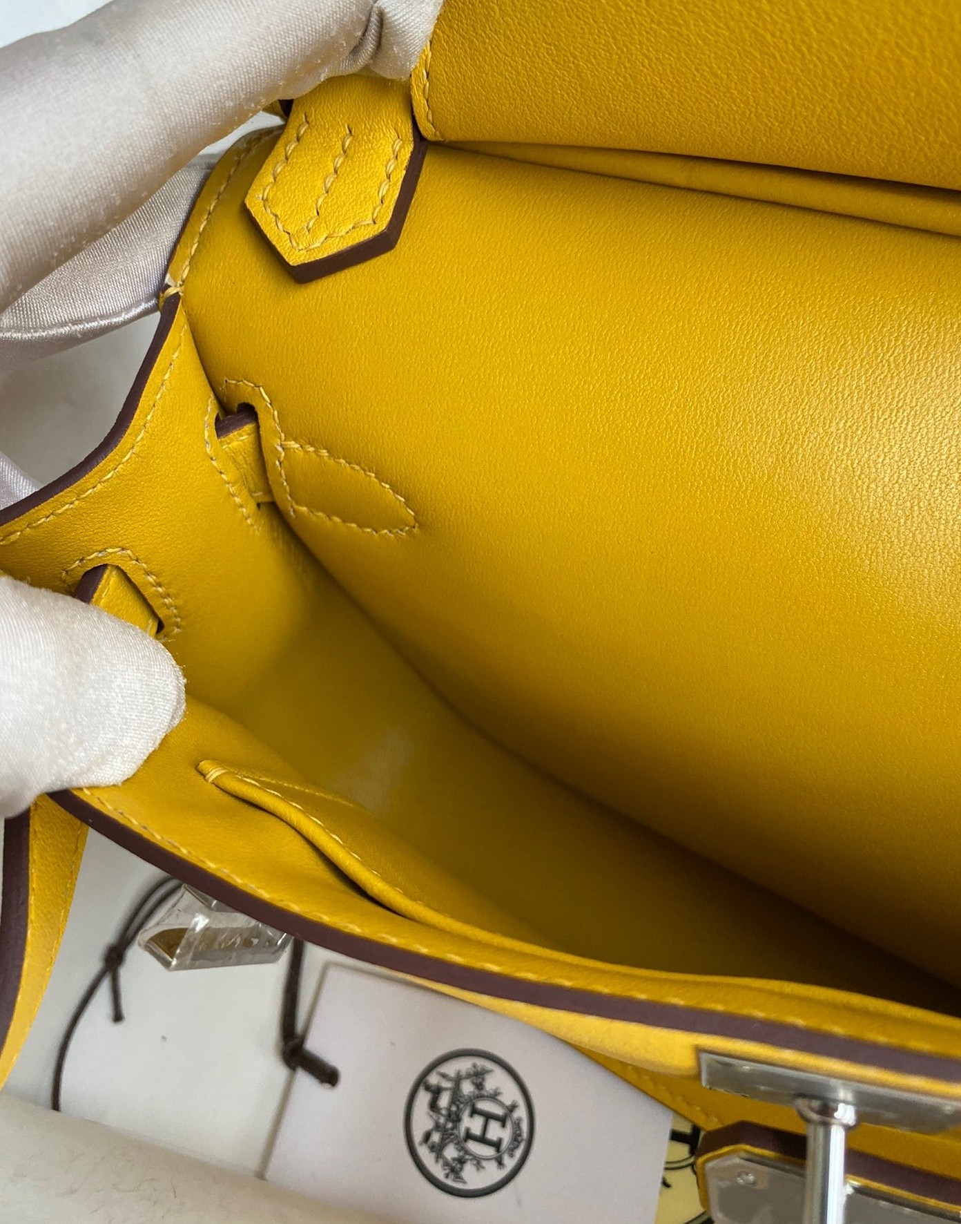 H**mes jypsiere mini handmade bag in jaune ambre swift calfskin