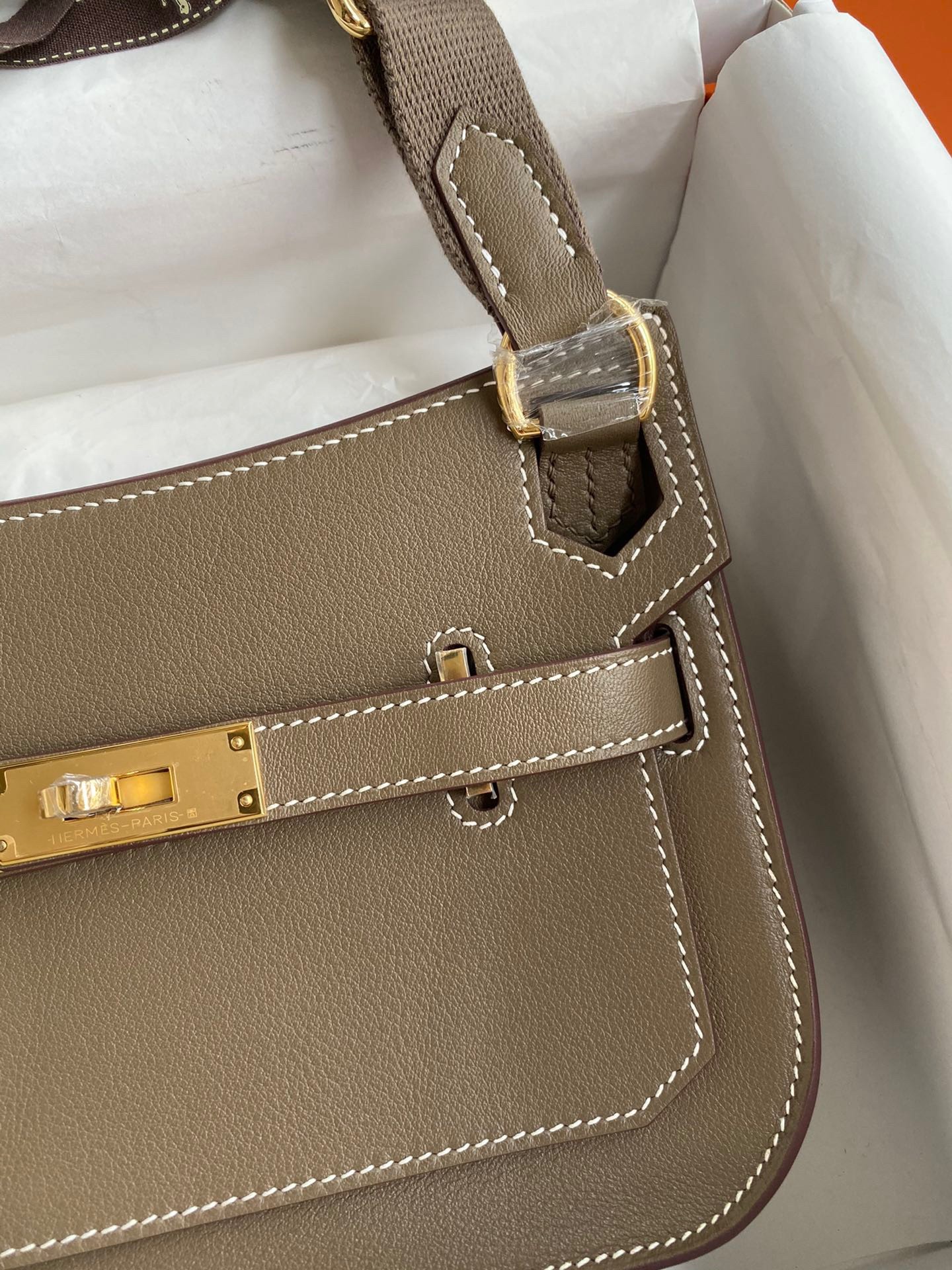 H**mes jypsiere mini handmade bag in taupe swift calfskin