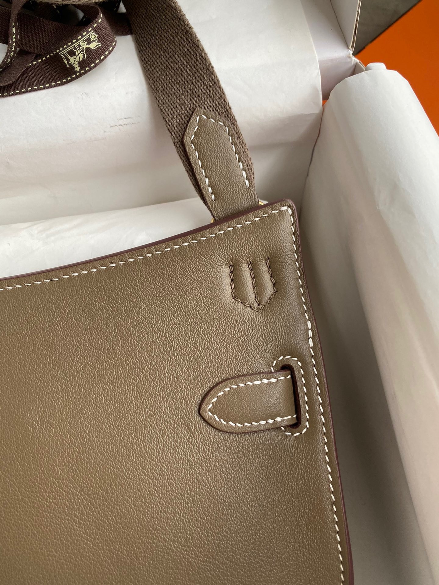 H**mes jypsiere mini handmade bag in taupe swift calfskin