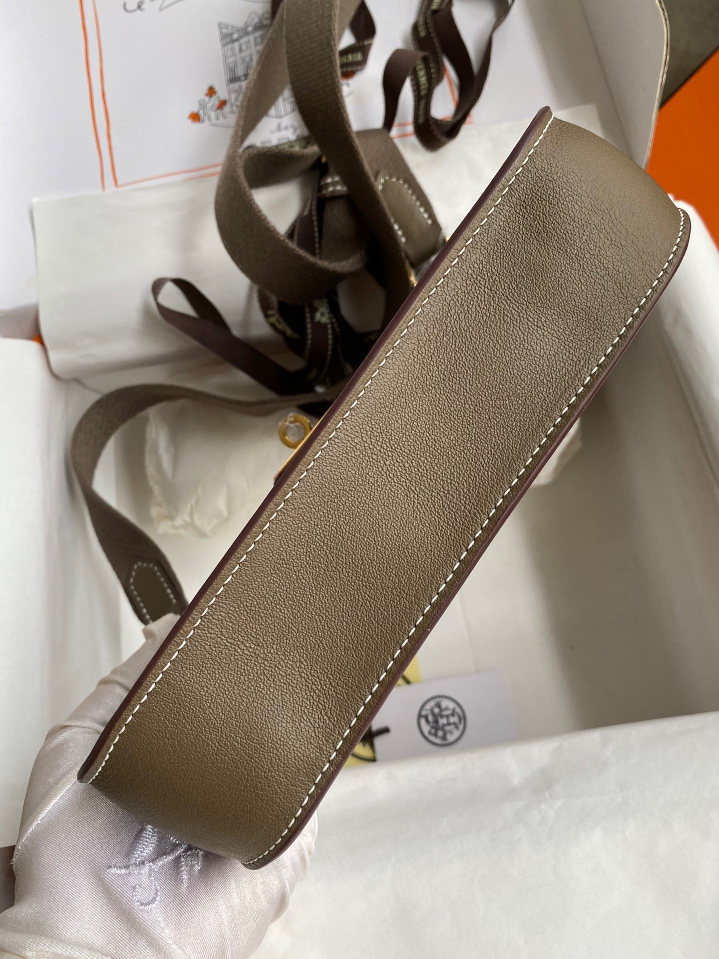 H**mes jypsiere mini handmade bag in taupe swift calfskin