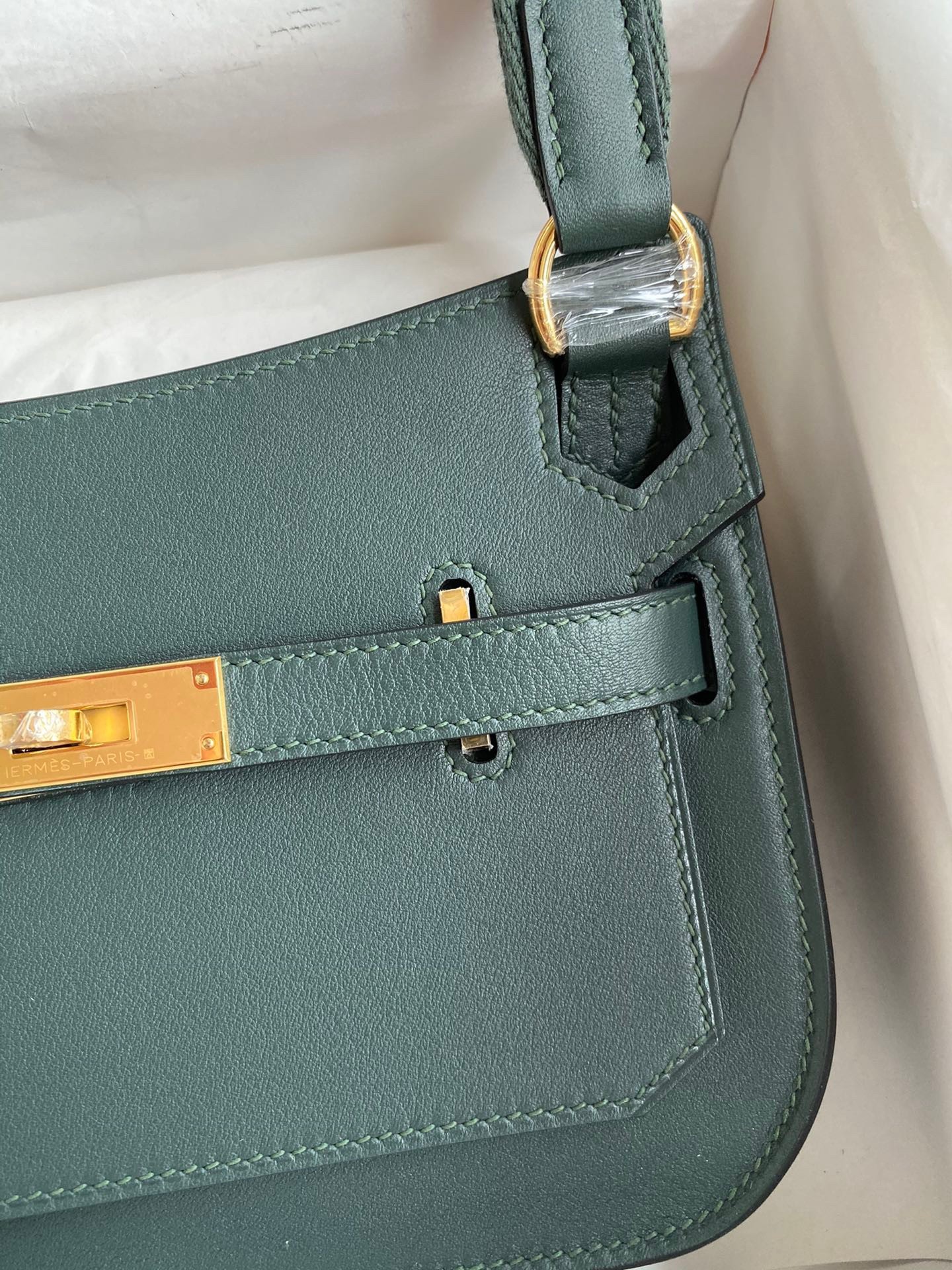 H**mes jypsiere mini handmade bag in vert rousseau swift calfskin