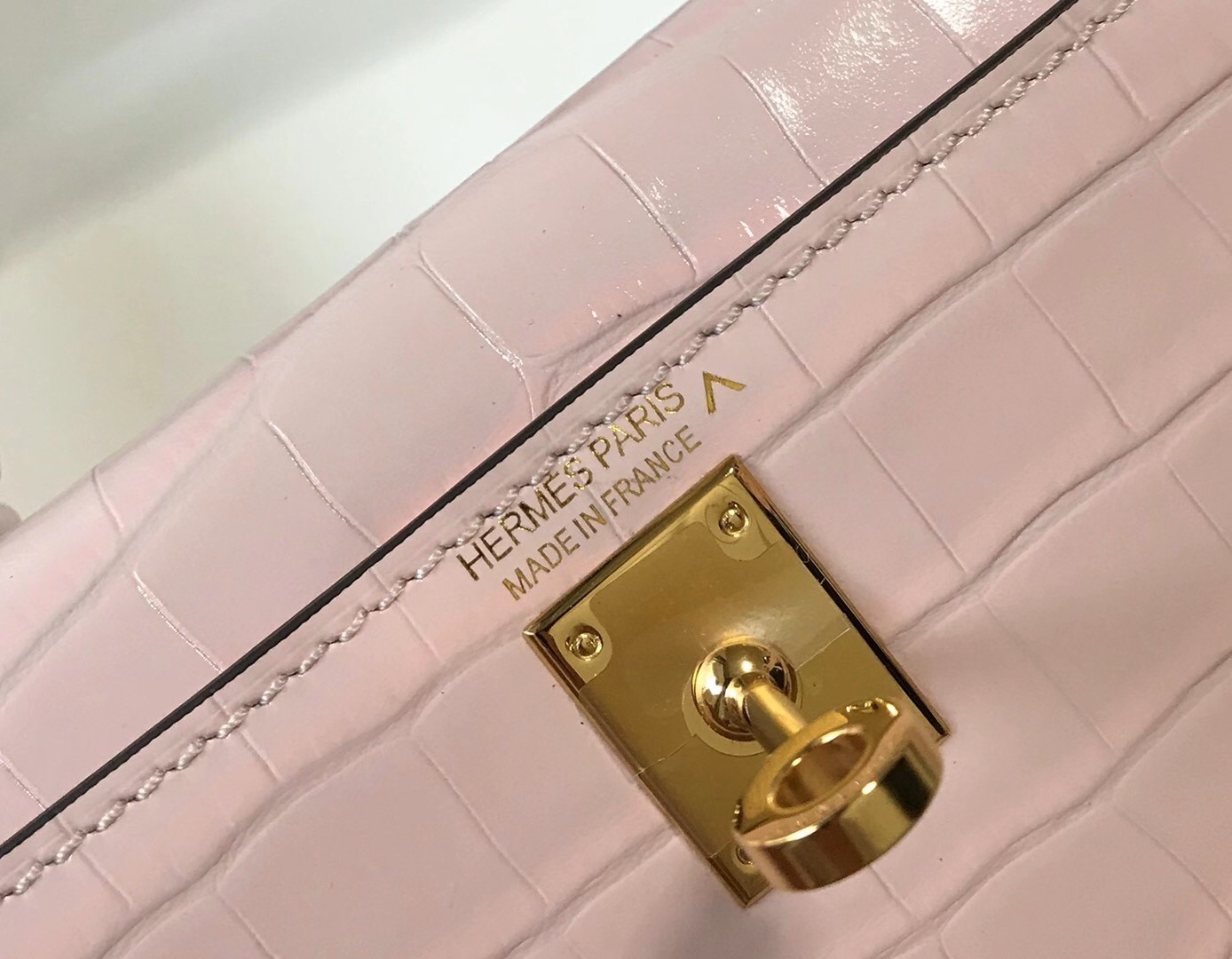 H**mes kelly mini ii bag in rose dragee embossed crocodile leather
