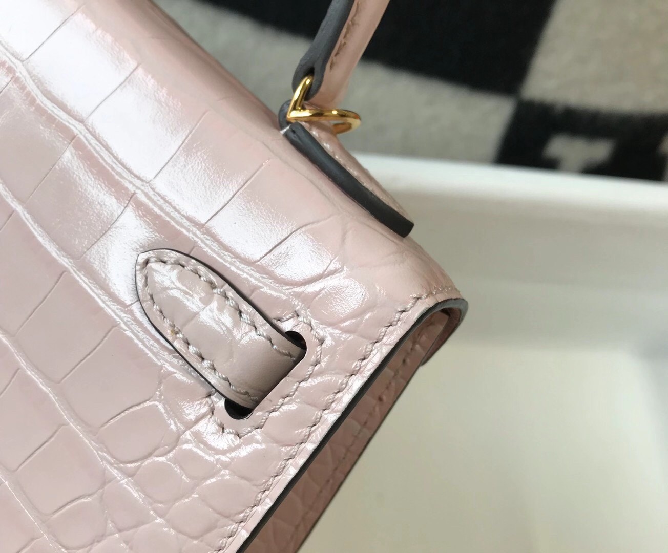 H**mes kelly mini ii bag in rose dragee embossed crocodile leather