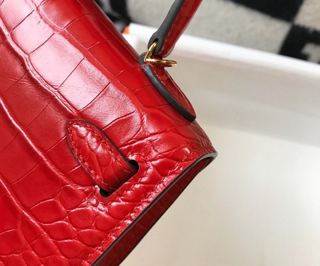 H**mes kelly mini ii bag in red embossed crocodile leather