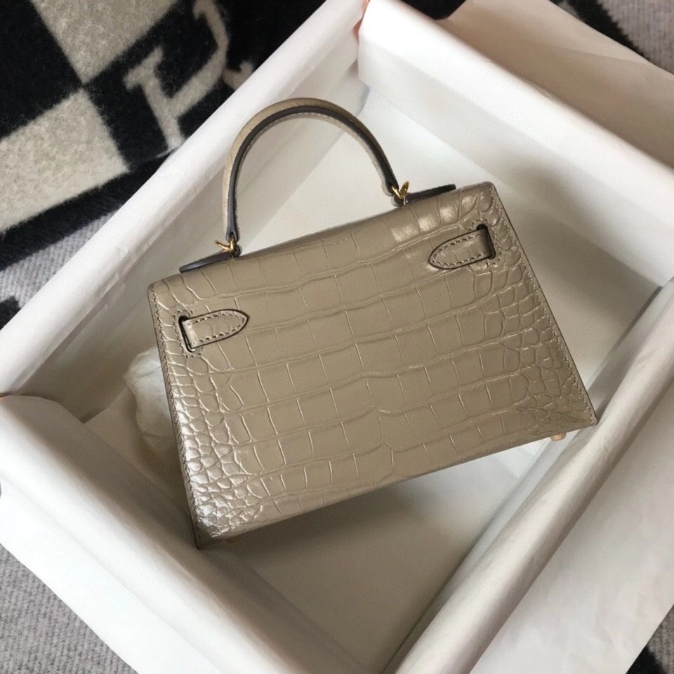 H**mes kelly mini ii bag in taupe embossed crocodile leather