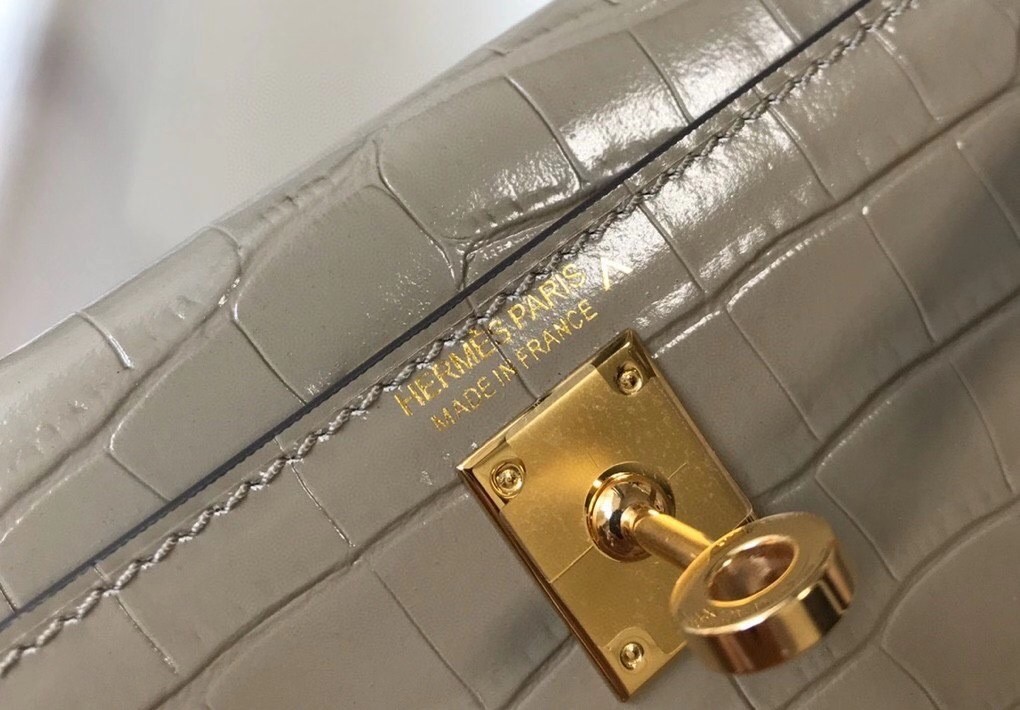 H**mes kelly mini ii bag in taupe embossed crocodile leather