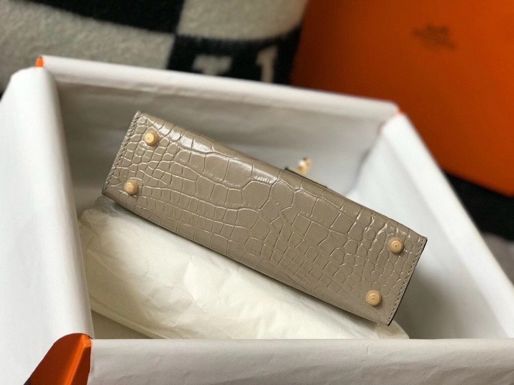 H**mes kelly mini ii bag in taupe embossed crocodile leather