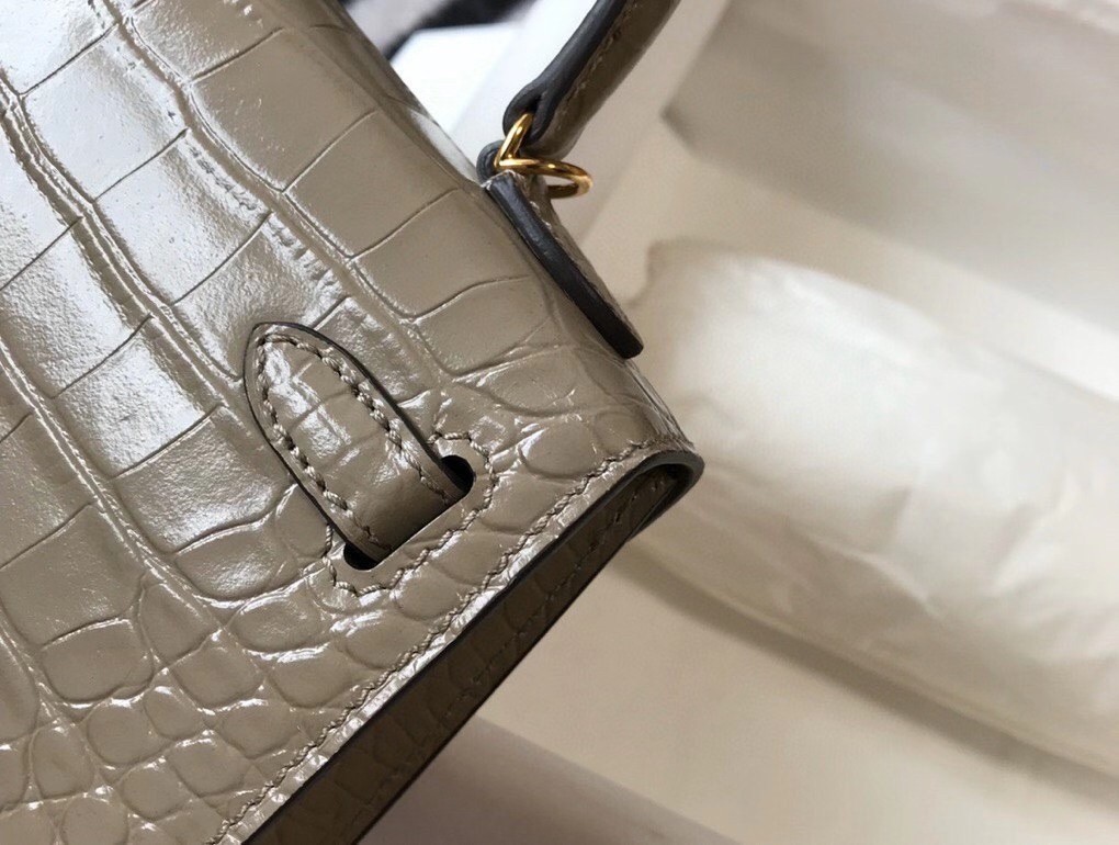 H**mes kelly mini ii bag in taupe embossed crocodile leather