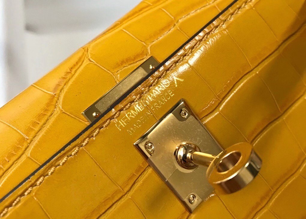 H**mes kelly mini ii bag in yellow embossed crocodile leather