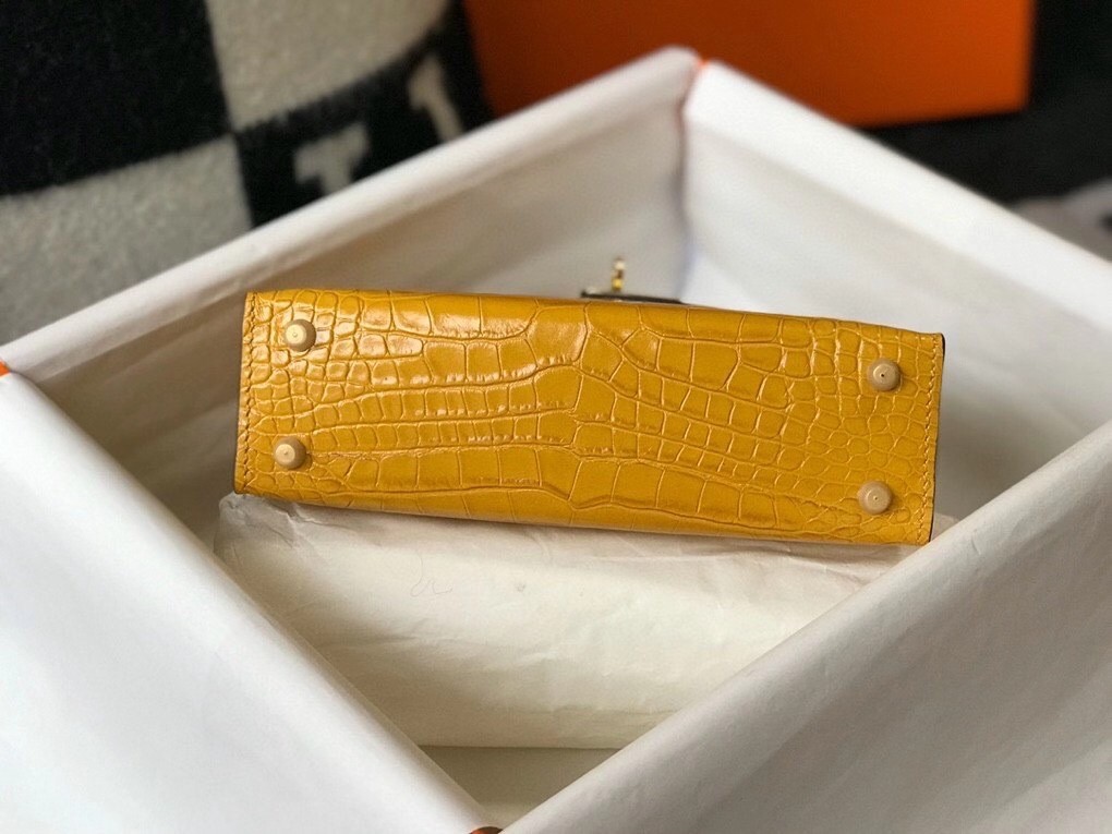 H**mes kelly mini ii bag in yellow embossed crocodile leather