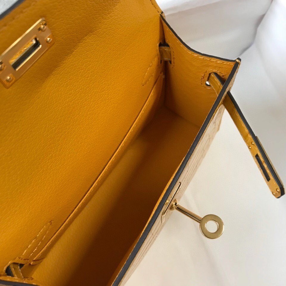 H**mes kelly mini ii bag in yellow embossed crocodile leather