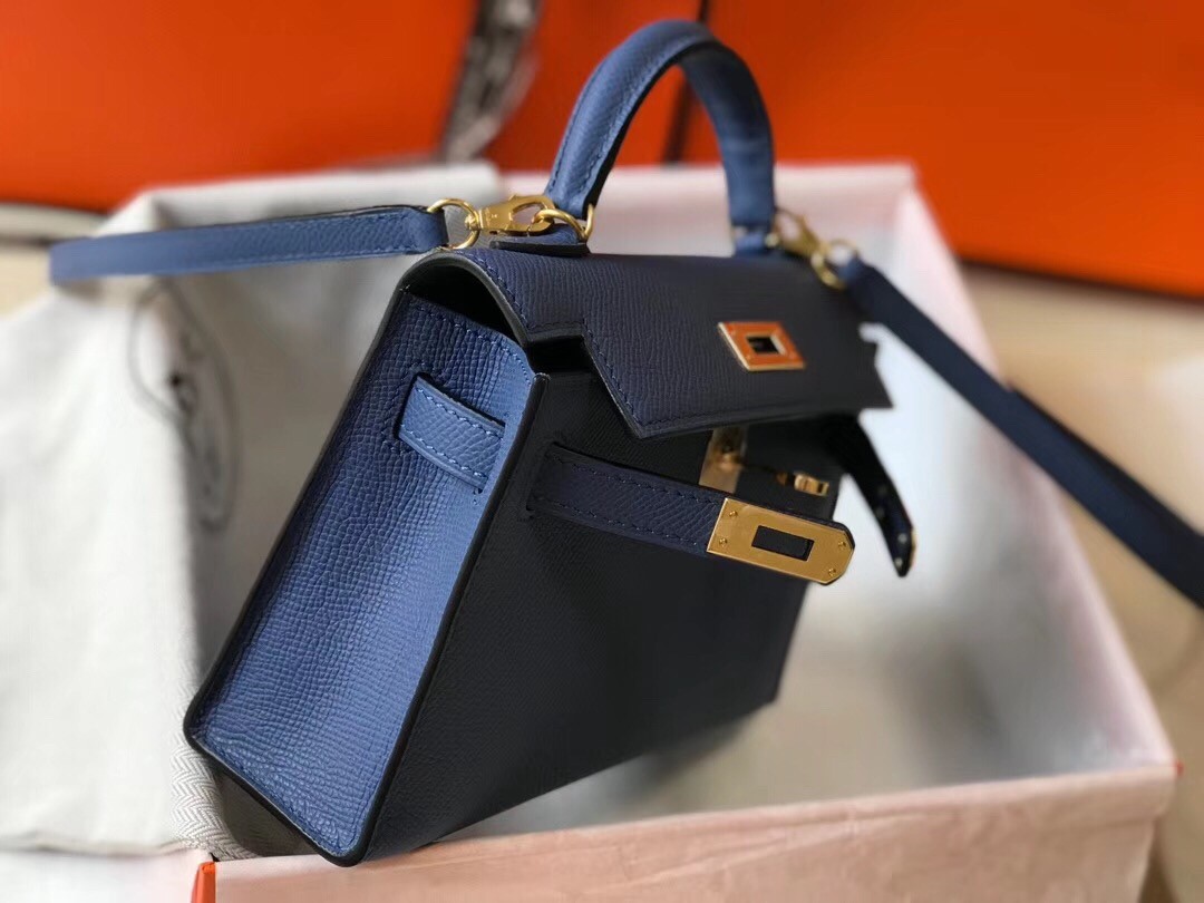 H**mes kelly mini ii bag in blue agate epsom leather