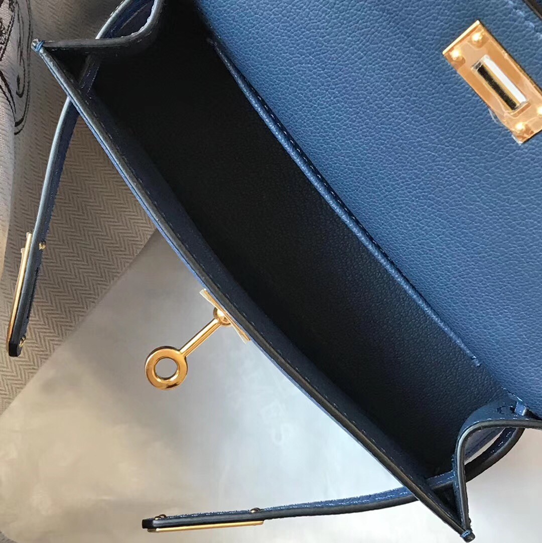 H**mes kelly mini ii bag in blue agate epsom leather