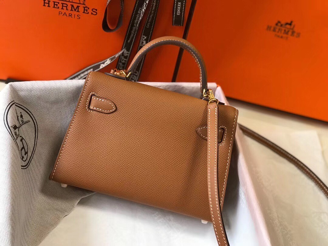 H**mes kelly mini ii bag in gold epsom leather