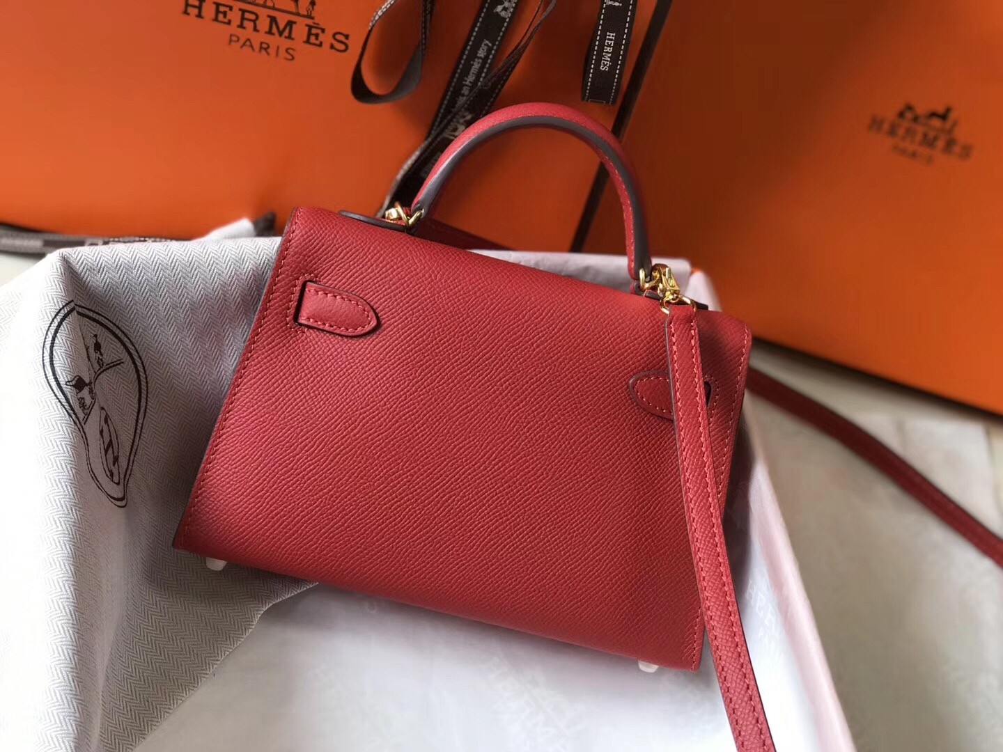 H**mes kelly mini ii bag in rouge vif epsom leather