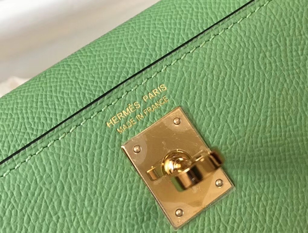 H**mes kelly mini ii bag in vert criquet epsom leather