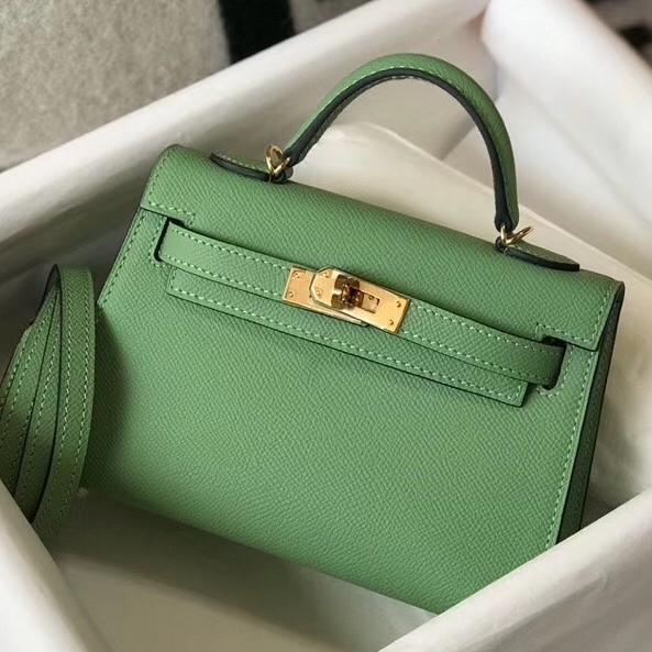 H**mes kelly mini ii bag in vert criquet epsom leather