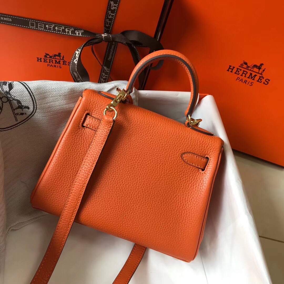 H**mes mini kelly 20cm bag in orange clemence leather