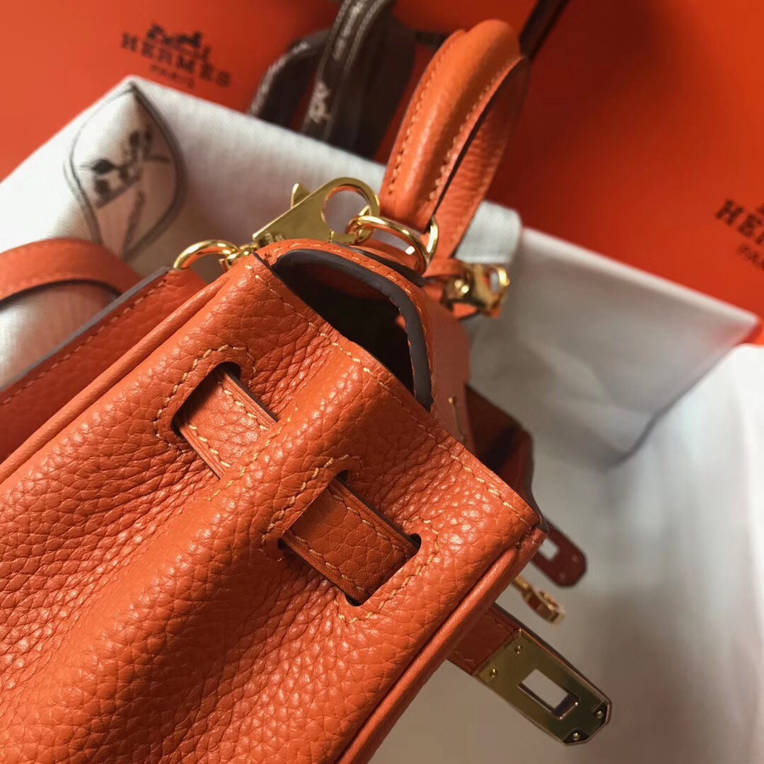 H**mes mini kelly 20cm bag in orange clemence leather