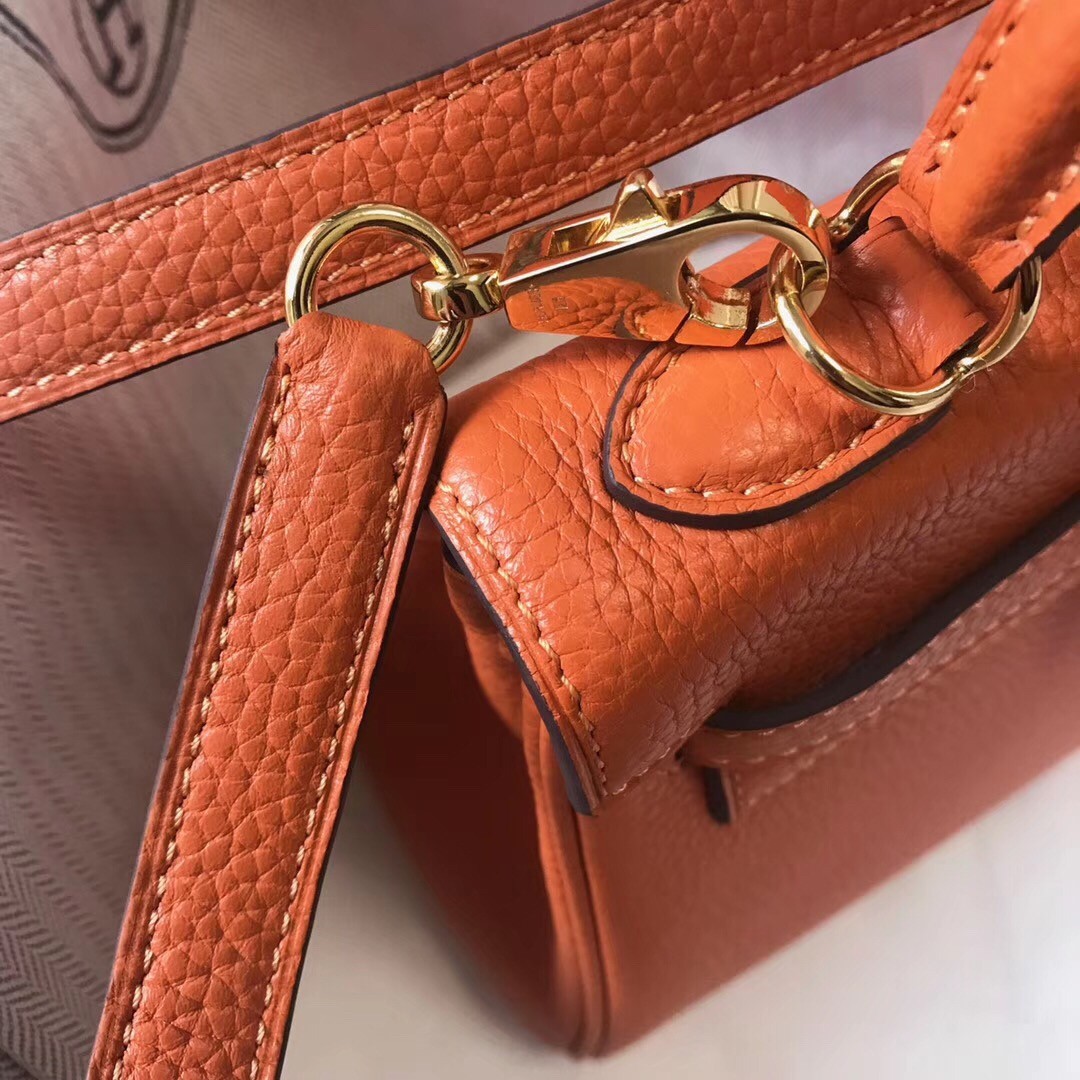 H**mes mini kelly 20cm bag in orange clemence leather
