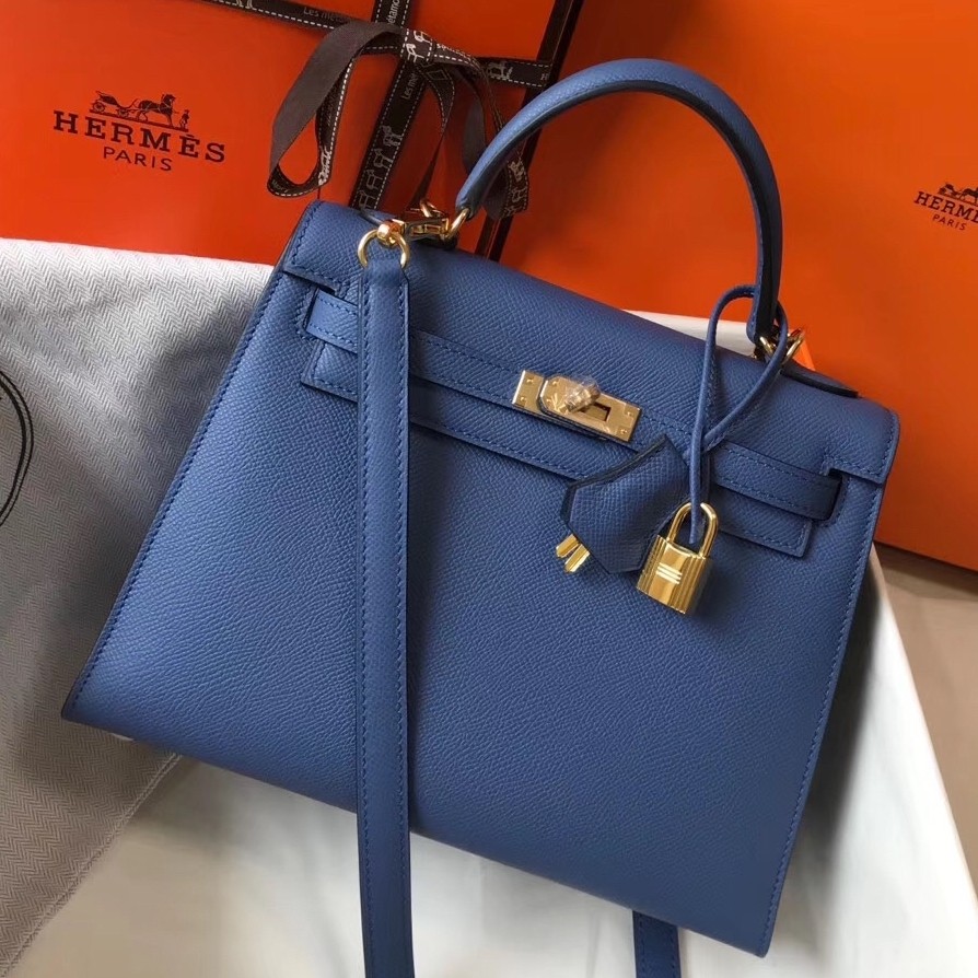 H**mes kelly 25cm sellier bag in agate blue epsom leather